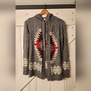Hollister Open Front Cardigan. Western Design. Hooded. Size S.